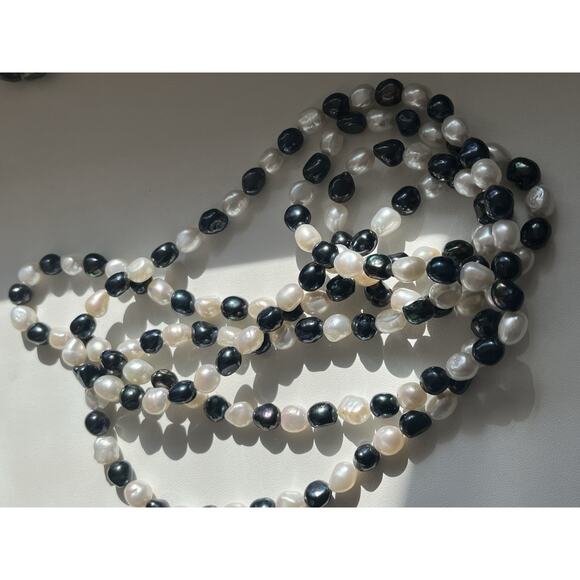 Genuine Freshwater Cultured Blue And White Pearl Long Necklace 54” - Picture 4 of 4